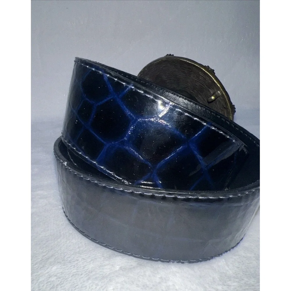 Womens Belt Black Patten Leather‎ 35Blue Rhinestone Buckle Fashion Boho Jana Kos